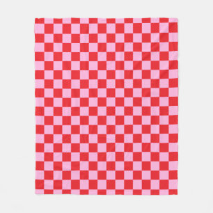 Bright Red and Light Pink Chequered Fleece Blanket