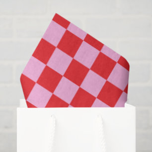 Bright Red and Light Pink Chequered Tissue Paper