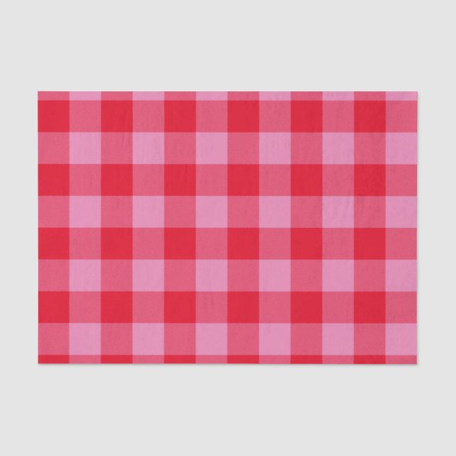 Bright Red and Pink Buffalo Plaid Tissue Paper (Front)