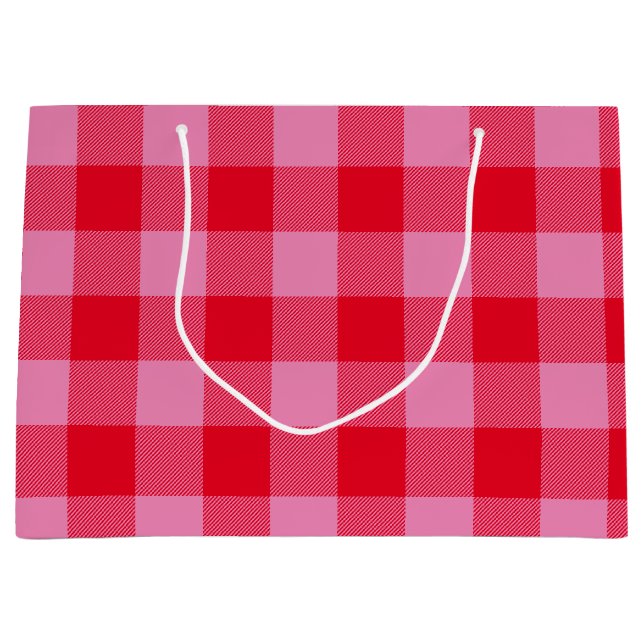 Bright Red and Pink Buffalo Plaid Valentine Large Gift Bag (Front)