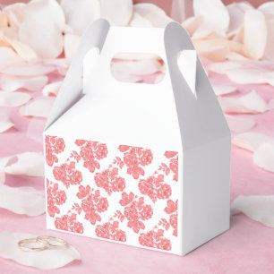 Bright red and pink floral wrapping paper featurin favor box