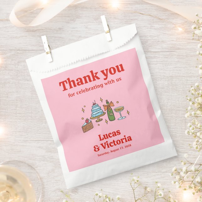 Bright Red and Pink Hand Drawn Wedding  Favour Bag (Clipped)