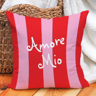Bright Red and Pink Stripes   Amore Mio Throw Pillow