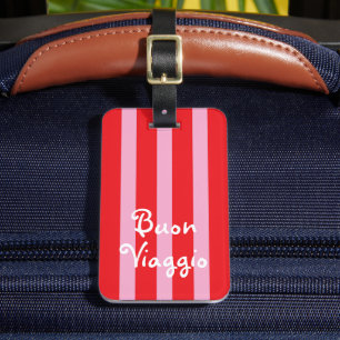 Bright Red and Pink Stripes   Buon Viaggio Luggage Tag