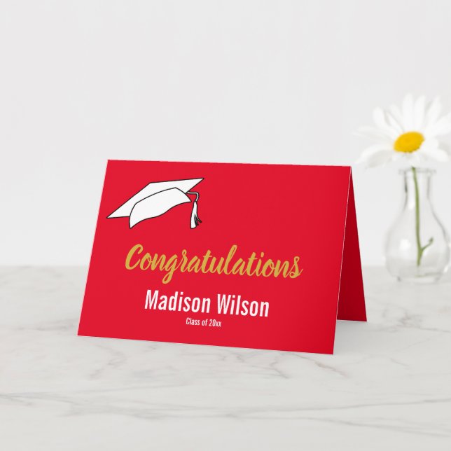 Bright Red and White Congratulations Graduation Card (Small Plant)
