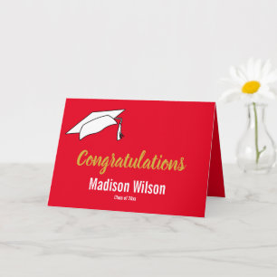 Bright Red and White Congratulations Graduation Card