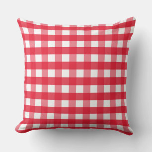 Bright Red and White Gingham Country Throw Pillow