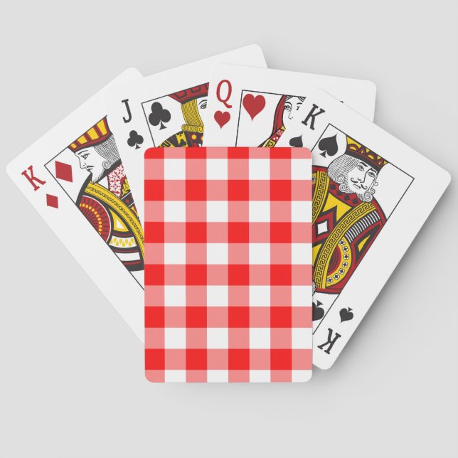 Bright Red and White Gingham Pattern Playing Cards (Back)