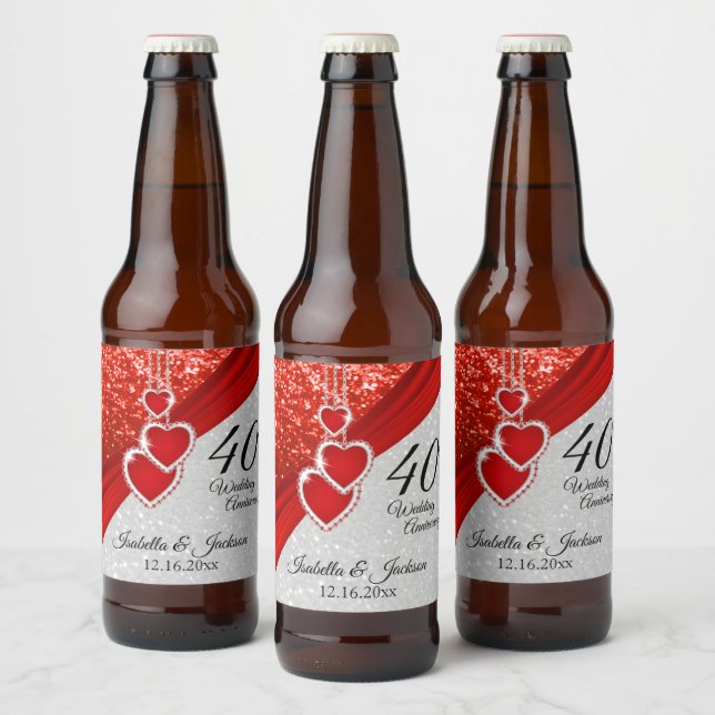 Bright Red and White Glitter Beer Bottle Label (Bottles)