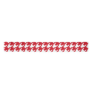 Bright Red and White Houndstooth Pattern Satin Ribbon