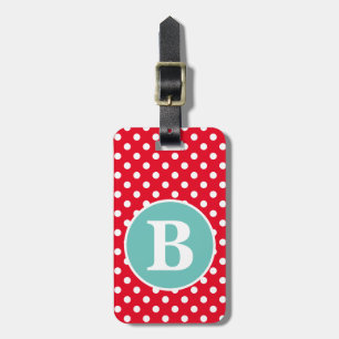 Bright Red and White Polka Dot with Teal Monogram Luggage Tag