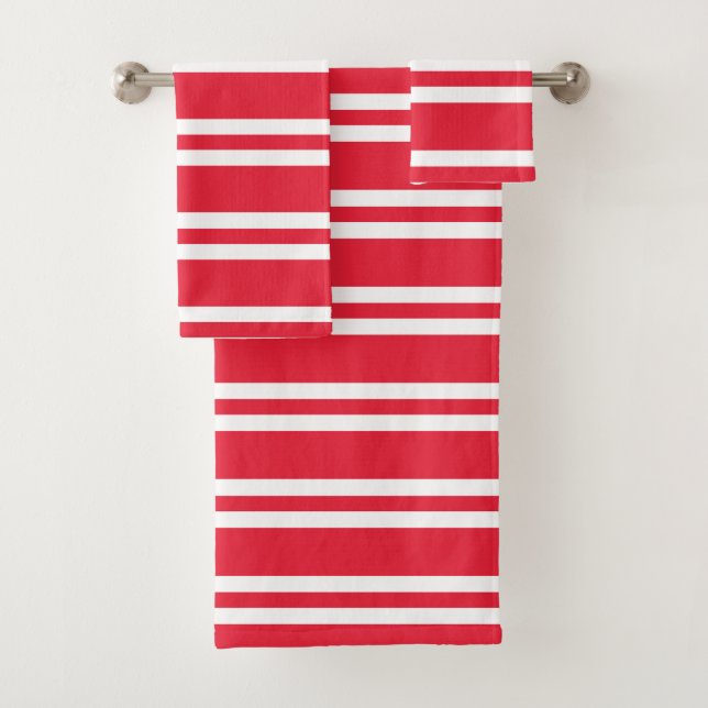 Bright Red and White Stripes Bath Towel Set (Insitu)