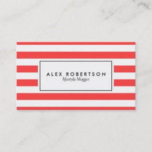 Bright red and white stripes business card