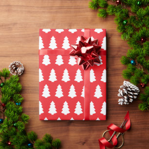 Bright Red and White Trees Winter Holiday Wrapping Paper