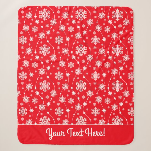 Bright Red and Winter White Snowflake Pattern Sherpa Blanket (Front)