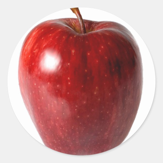 Bright Red Apple Classic Round Sticker (Front)