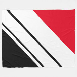 Bright Red Black Diagonal White Racing Stripes Fleece Blanket