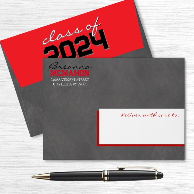 Bright Red & Black Graduation Chalkboard Envelopes (Matching Envelopes, Return Address Labels & Envelope Seals)