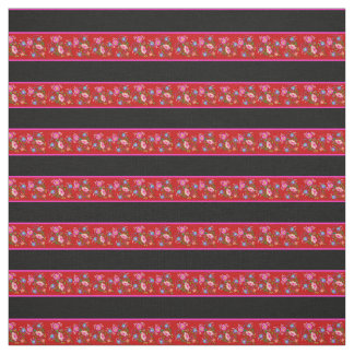 Bright red/black, pink pin stripe, folk floral fabric