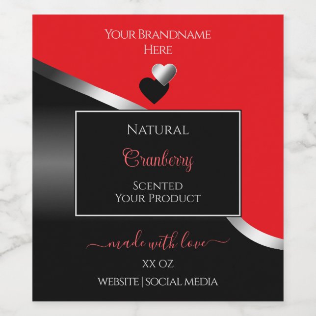 Bright Red Black Wavy Silver Hearts Étiquettes de  (Étiquettes simples)