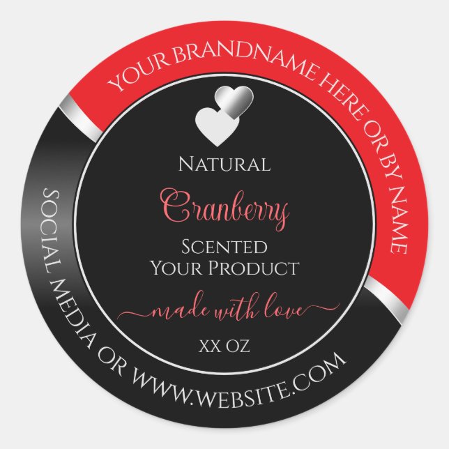 Bright Red Black Wavy Silver Hearts Étiquettes de  (Devant)