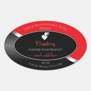 Bright Red Black Wavy Silver Hearts Product Labels