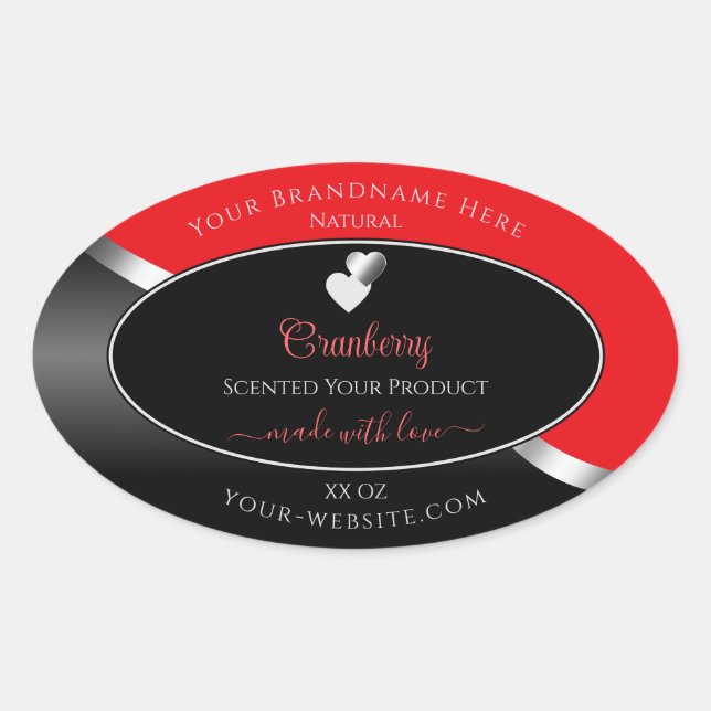 Bright Red Black Wavy Silver Hearts Product Labels (Front)