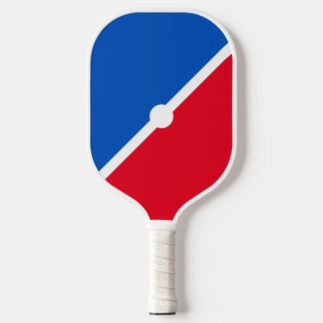 Bright Red Blue Colour Block White Diagonal Stripe Pickleball Paddle (Front)