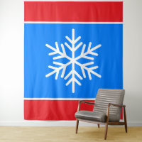 Bright Red Blue Stripes Nordic White Snowflake 