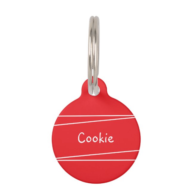 Bright Red Bold Modern Simple Personalized Pet Tag (Front)