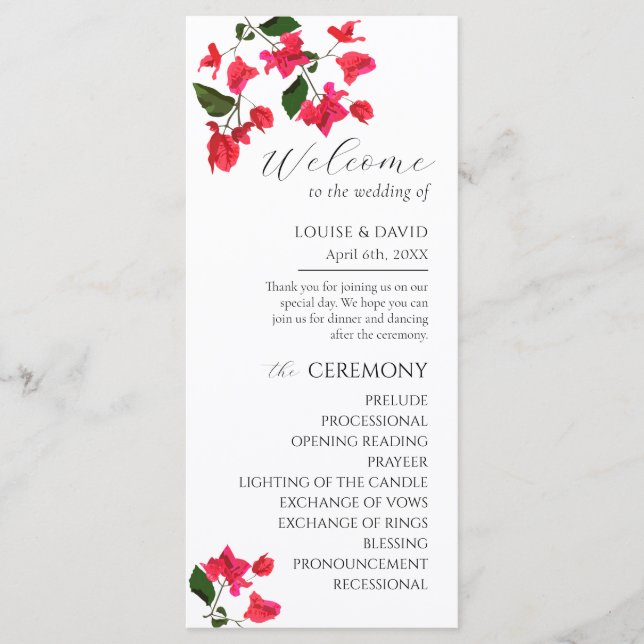 Bright Red Bougainville Mariage Flat Programme (Devant)