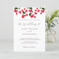 Bright Red Bougainvillea Flower Wedding Invitation