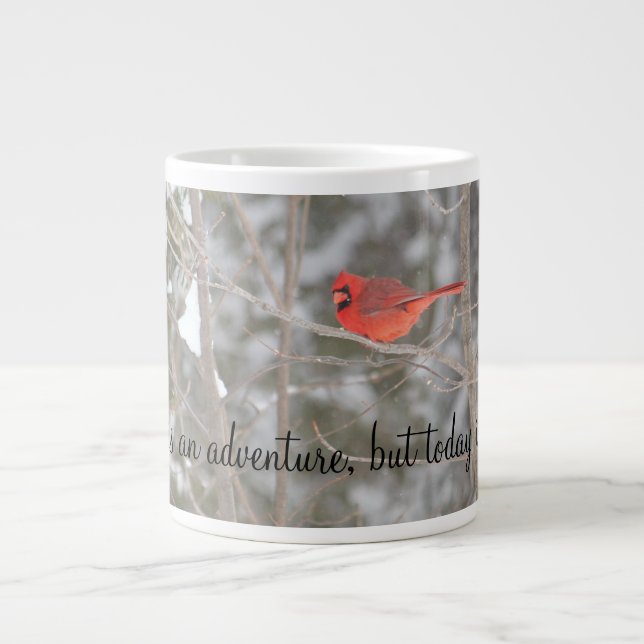Bright Red Cardinal Bird Large Coffee Mug (Front)