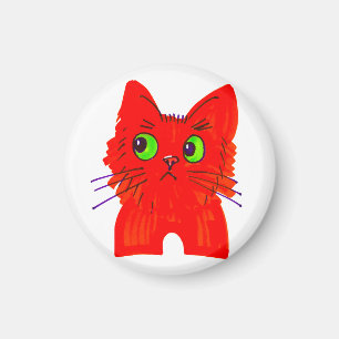 Bright Red Cat — Wide-Eyed Wonder with a Twist Magnet