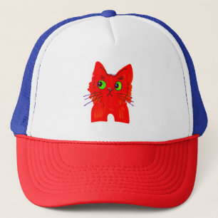Bright Red Cat — Wide-Eyed Wonder with a Twist Trucker Hat