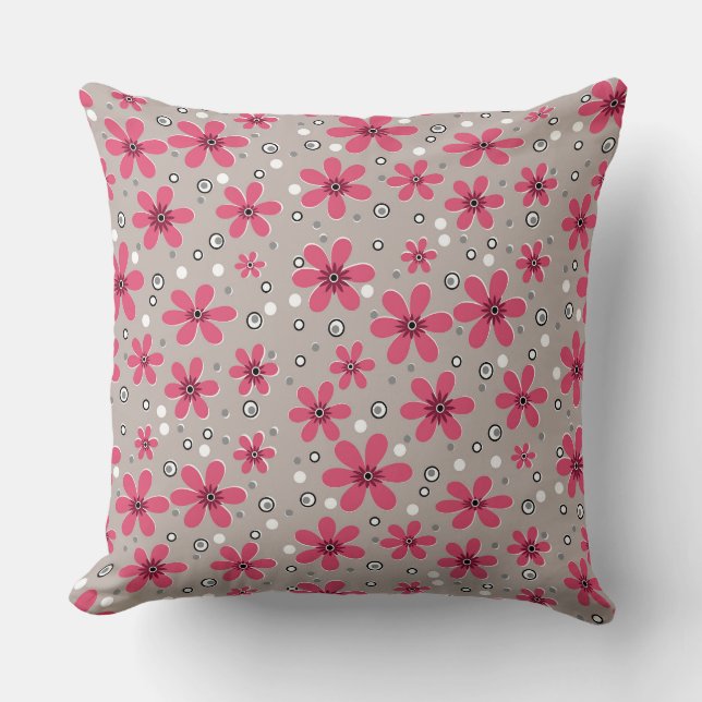 Bright red chamomile flowers on a grey background throw pillow (Front)