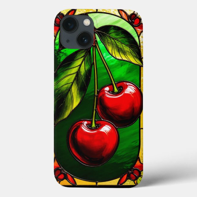 Bright Red Cherries and Green Leaves Case-Mate iPhone Case (Back)