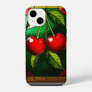 Bright Red Cherries and Green Leaves iPhone 14 Case