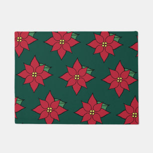Bright Red Christmas Poinsettia Doormat