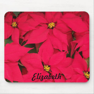 Bright Red Christmas Poinsettias Personalized Mouse Pad