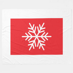 Bright Red Colour Block White Snowflake Border Fleece Blanket