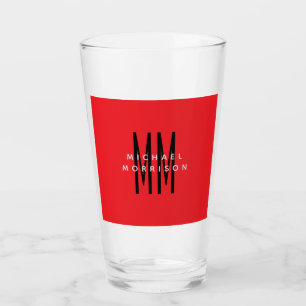 Bright Red Colour Monogram Initial Letters Name Glass