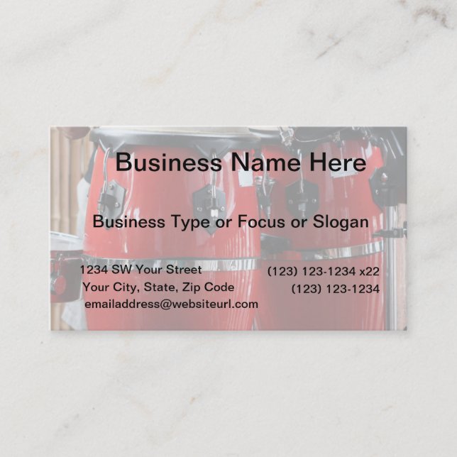 Bright red conga drums photo.jpg business card (Front)