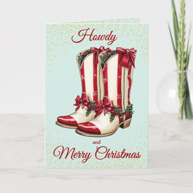 Bright Red Cowboy Boots Christmas Card (Front)