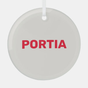 Bright red custom name plain grey glass ornament