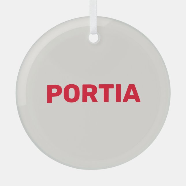 Bright red custom name plain grey glass ornament (Front)