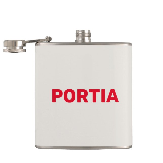 Bright red custom name plain grey hip flask (Opened)