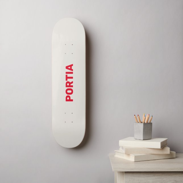 Bright red custom name plain grey skateboard (Wall Art)
