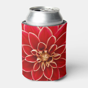Bright Red Dahlia Flower Close Up Photo Can Cooler