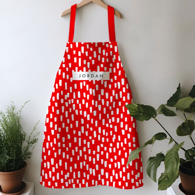 Bright Red Dashing Apron (Dashing red and white personalized apron.)